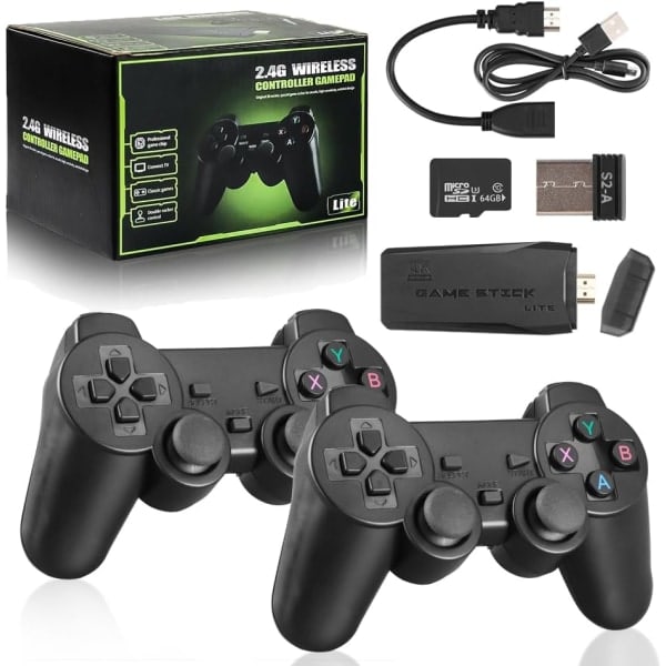 Trådløs Retro Spilkonsol, 20.000+ Spil, Spilkontroller med Indbyggede 9 Emulatorer, Mini Spilkonsol med Dobbelt 2.4G Trådløse Controllere til