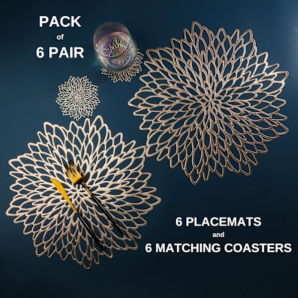REMAKE Guld Metallic Coasters & Underlag 12 stk Matchende, Lamineret Vin