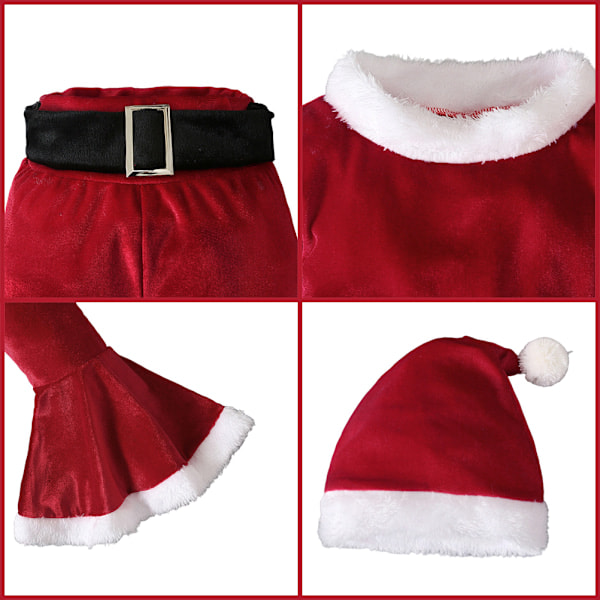 Julkläder för barn, långärmad, vida byxor, sammet, jultomte, 4-delad outfit för bebisar 2-5 år, present