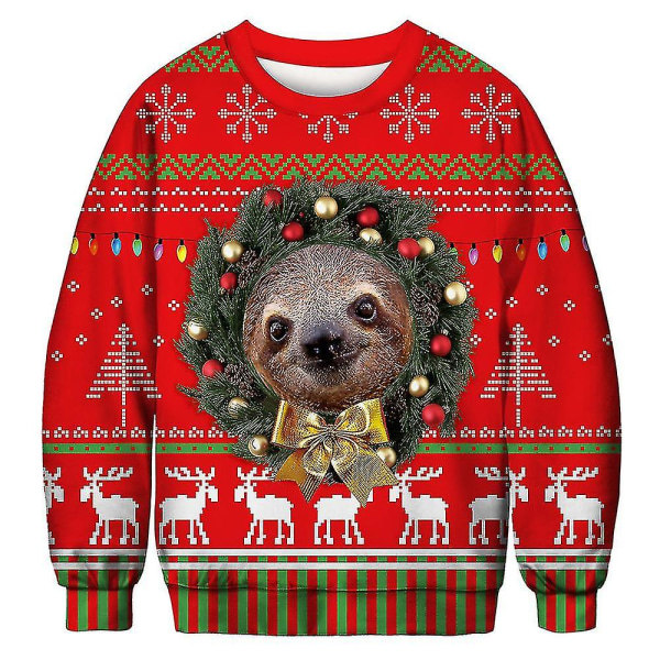 Jul-slothtryckt unisex-tröja med rund hals, höst, långärmad tröja H10Y XL