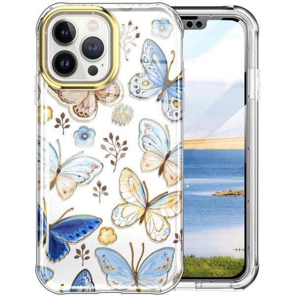 iPhone 14 Pro Cover 360 Butterfly - Blå