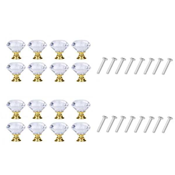 Diamanformade knoppar i glas Transparent/Guld 8 st 16-pack