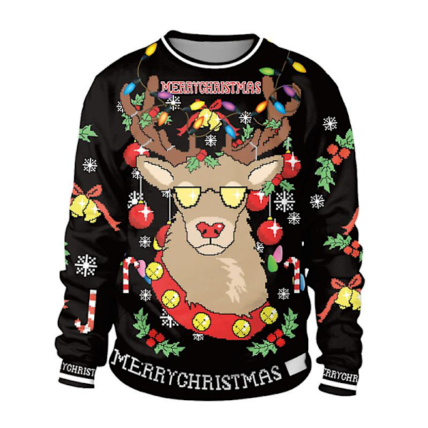 Par-jultröja med långa ärmar för par, jultryck, rund hals, avslappnad och snygg tröja, julklapp