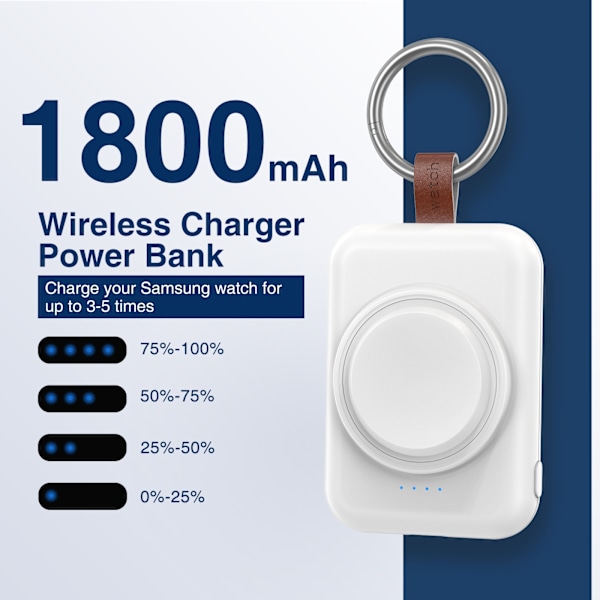 Lader med powerbank 1800mAh for Samsung Galaxy Watch - Hvit