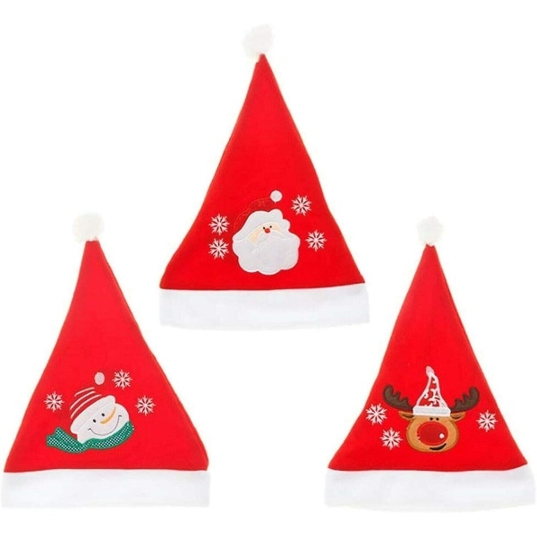 Christmas Hats 3pcs Santa Hats 11.6"x15.2" Plush Santa Hats Santa Claus Snowman Elk Christmas Decorations for Christmas New Year Festive Holiday Part