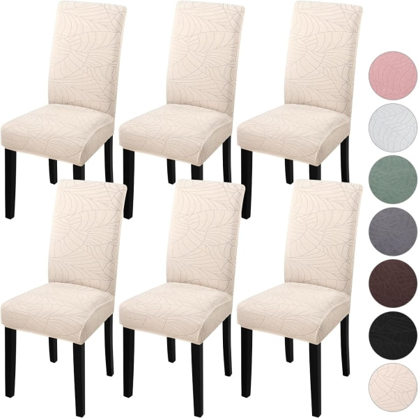 REMAKE 4-pack Julstolsöverdrag, Stretchbar Avtagbar Tvättad Matplats Löv-beige 6