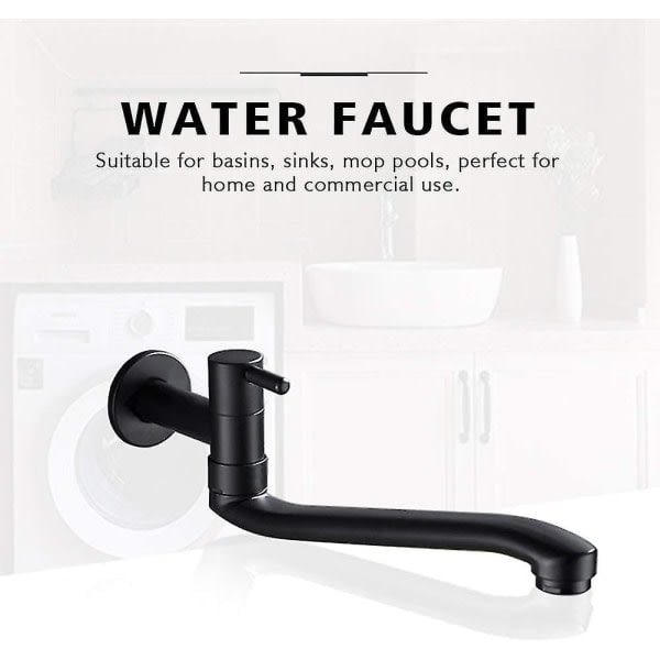 Sänkkran Svart Väggmonterad Kallt Vattenkran för Tvättmaskin, Mopp, Pool, Trädgårdskranar (21cm)