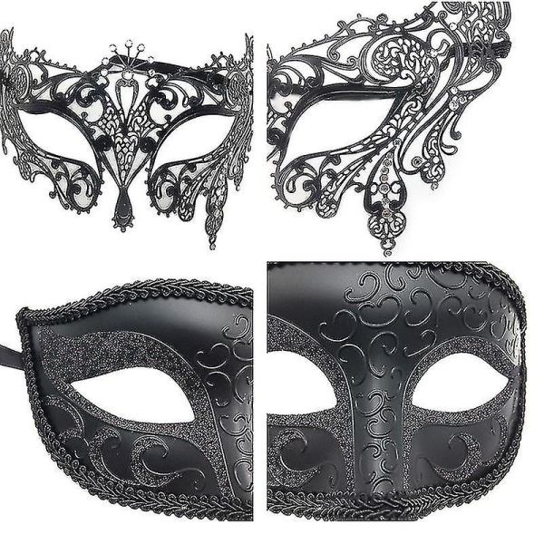 2 par maskeradmasker set svarta halvmasker kompatibla med dansfest