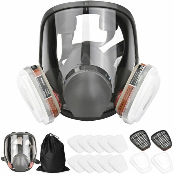 Fullmaske 16 i 1 silikon fullmaske fullmaske + filterboks filterbomull 7-delt sett for å unngå ammoniakk