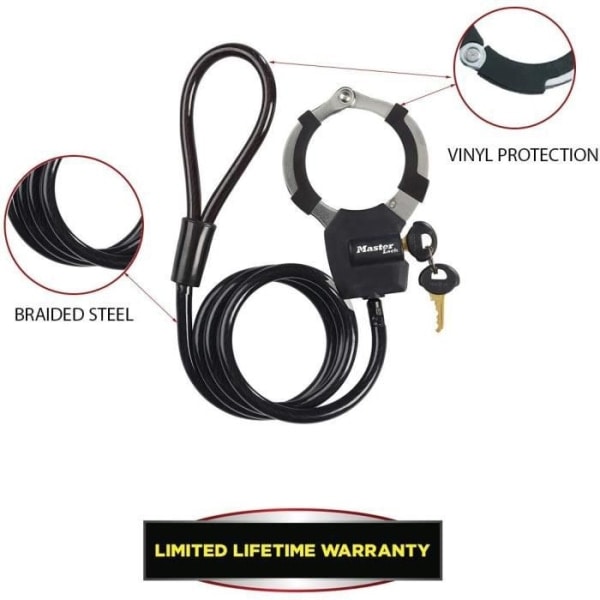 MASTER LOCK Avaimen lukituskaapeli käsiraudoilla - 1 m