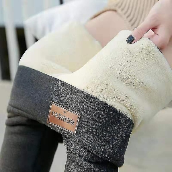 Vinter Sherpa Fleecefodrade Leggings för Kvinnor Hög Midja Stretchiga Tjocka Kashmir Leggings Plysch Varma Termiska - Perfekt Grå Grå Grå L