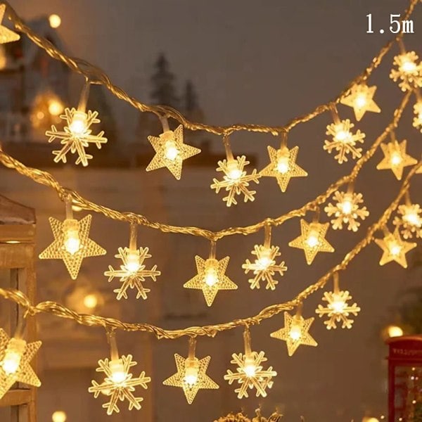 1,5 m 10 LED Joulukuusivalosarja Joulukuusi Hirvi Lumhiutale Riippuva Koru Hyvää Joulua Juhlat Koriste Onnellinen Uusi Vuosi 2025 E