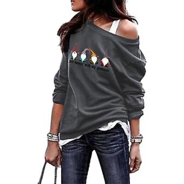 Women's One Shoulder Christmas Dress Long Sleeve T Shirt Christmas Top Blouse M Gray