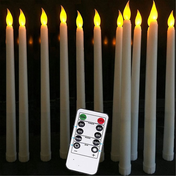 REMAKE Set med 10 Batteridrivna LED-Ljus med Fjärrkontroll, Elfenbensfärgade Middagsljus med Slät Vaxfinish, Varmvit LED-Belysning