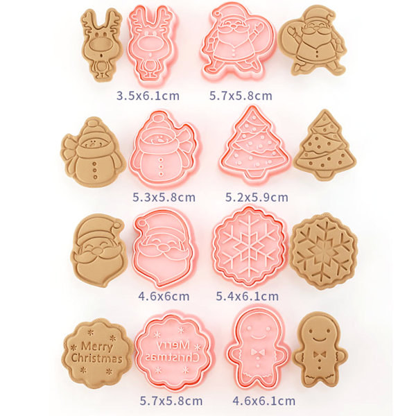 Juletema Kakeformer - Julenissen, Juletre - DIY 3D Pepperkakeformer Baking Mold Dekorasjonsverktøy (8 stk)