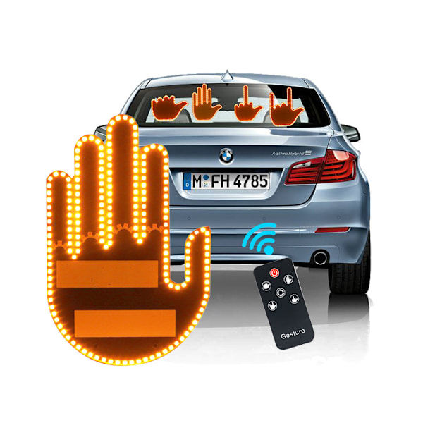 REMAKE Hauska Ele Gesture - Hauska LED-rekisterikilven valo auton takaikkunaan kaukosäätimellä varustettu sormi-LED-valo. A