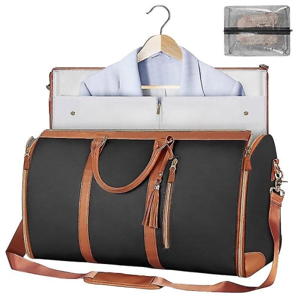 REMAKE Carry On Garment Bag, Stor PU Læder Duffel Taske til Kvinder, Vandafvisende Garment Bags XC Sort