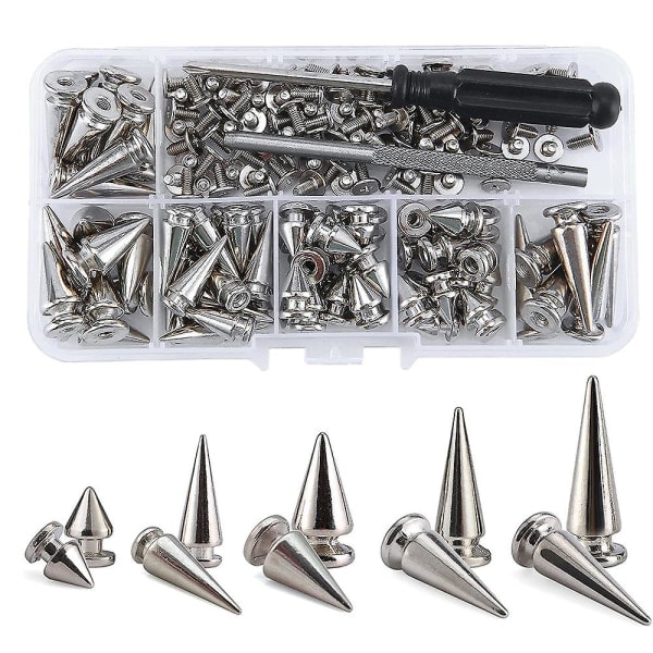 REMAKE 70 Set Silverfärgade Blandade Formar Spikar och Nitar Konformade Haken Spikar Läder Nitar Kit för Kläder Skor B Silver