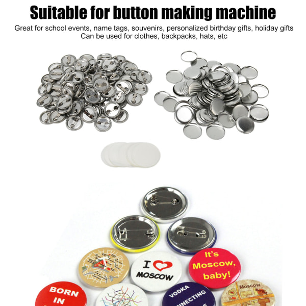 REMAKE 100 Set Tomma Knappar Badgedelar Runda Anti-Rost Lätt Att Trycka Knappnålssats För Knapptillverkningsmaskin 32MM