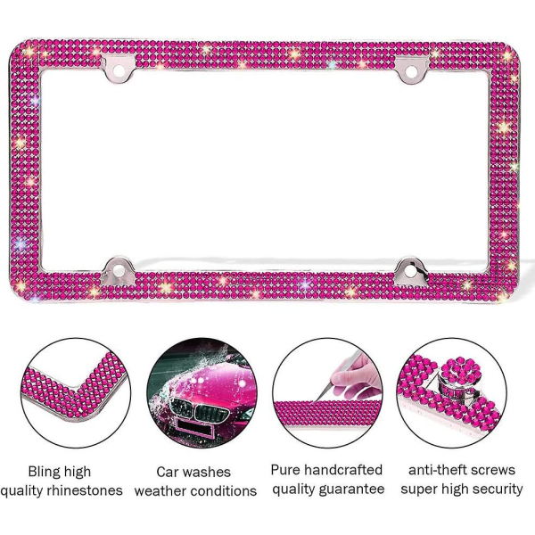 REMAKE Bling nummerplade ramme, håndlavet med 4 rækker af skinnende rhinestones