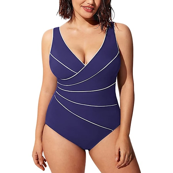 Plus size women's swimsuit, V-neck with padded cups navy 2XL