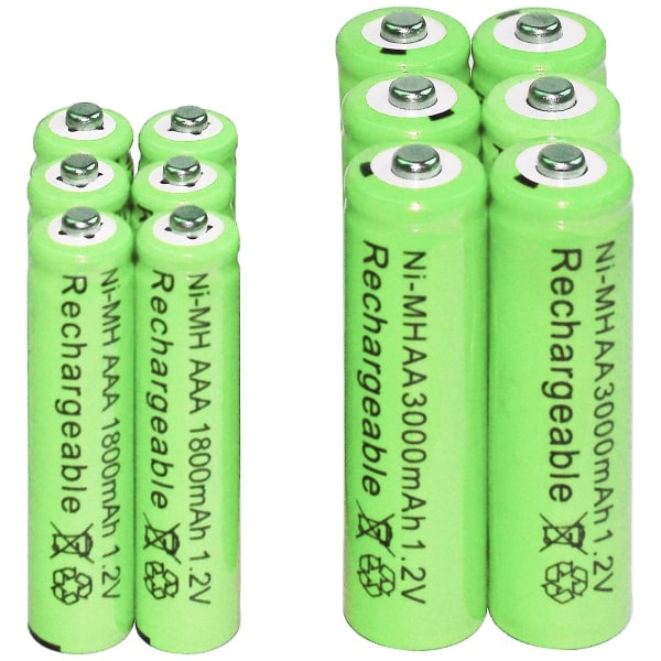 REMAKE 2/6/12/16/20/24/30 st AAA 1800mAh + AA 3000mAh 1.2V Ni-MH laddningsbara batterier gröna