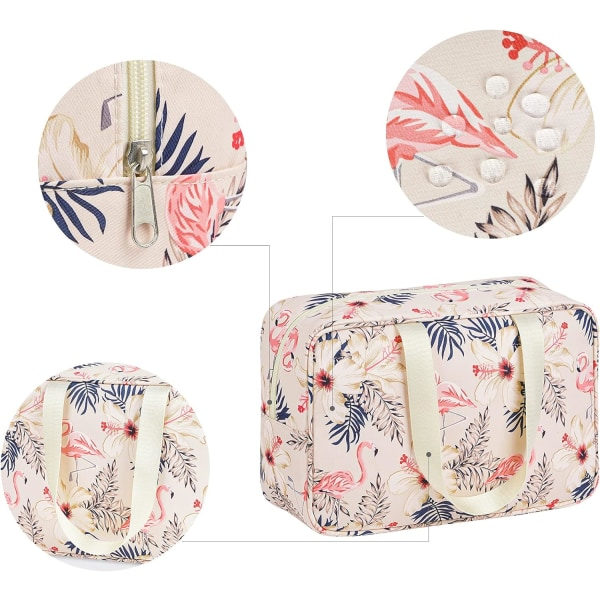 Kosmetikväska för kvinnor, reseförvaringsväska (Beige Flamingo)