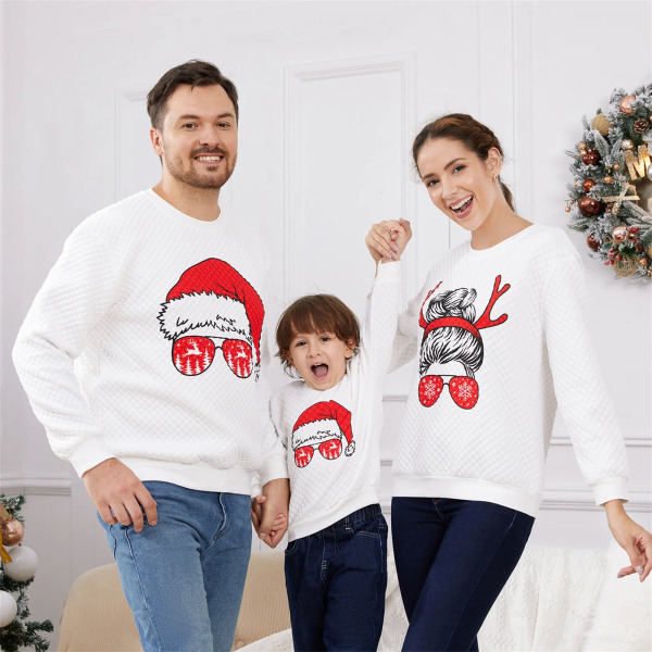 Julgrafik Tryckt Vit Familj Matchande Långärmad Texturerad Tröja Vit Herr L