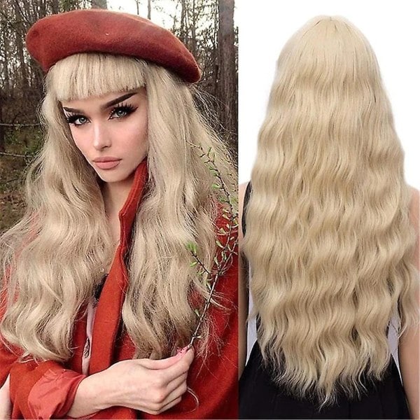 REMAKE Women's Fashion Wavy Long Wig Fluffy Hair Cosplay Party Curly Helper Wigs with Bangs