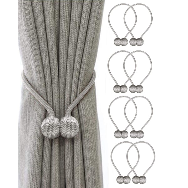 Magnetiska gardinomtag Silvergrå 8-pack