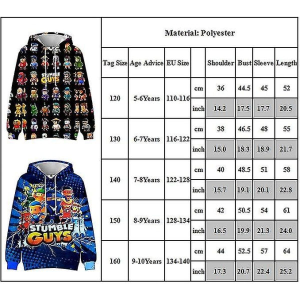 Stumble Guys Barn 3D-tryckt Hoodie med Fickor Långärmad Pojke Flicka Halloween Julgåvor A 8-9 År AA 8-9 År