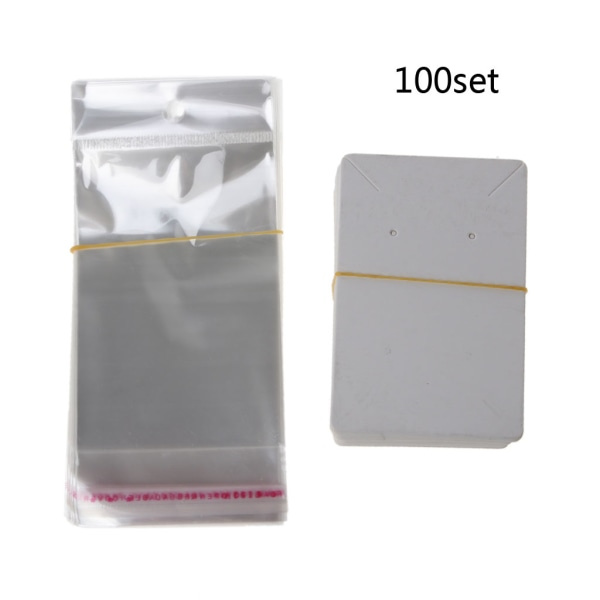 REMAKE 100 st Blank Kraftpapper Smyckesförpackningskort Etiketter Används För Halsband Örhängen Displaykort Med 100 st Självtätande Påsar Vita