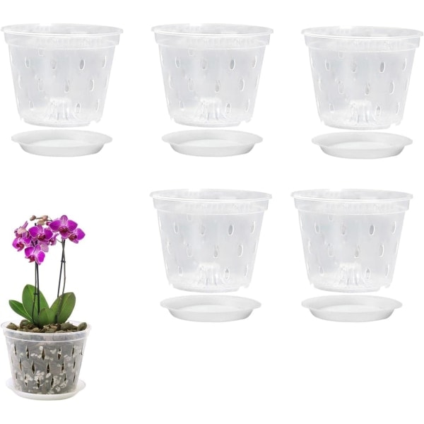5-pack orkidé kruka, 5-tums transparent orkidé kruka med hål och
