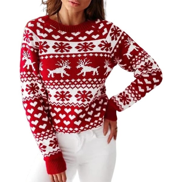 Women's Christmas Snowflake Pure Knitted Sweater Heart Print Sweater (Long Sleeve)