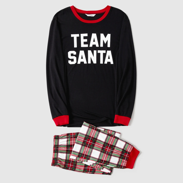 Christmas Family Matching Print Black Long Sleeve Plaid Pajama Set (Flameproof) Black WomenM