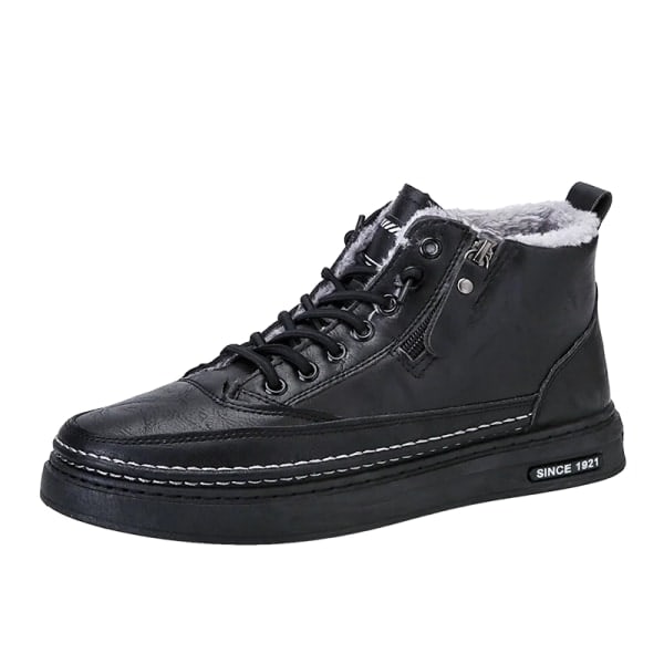 REMAKE Mænd Støvler Vinter Høj Top Læder Sko Mode Bomuld Sko Mode Støvler Business Casual Udendørs Sko Mand Sneakers Ny sort 43