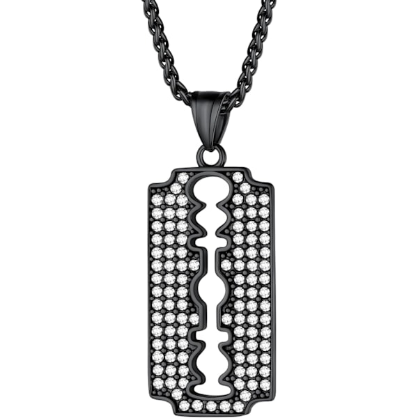Halsband med utbytbara rakblad i rostfritt stål - Festpresent till barn, fars dag, examen, födelsedag 02. Svart