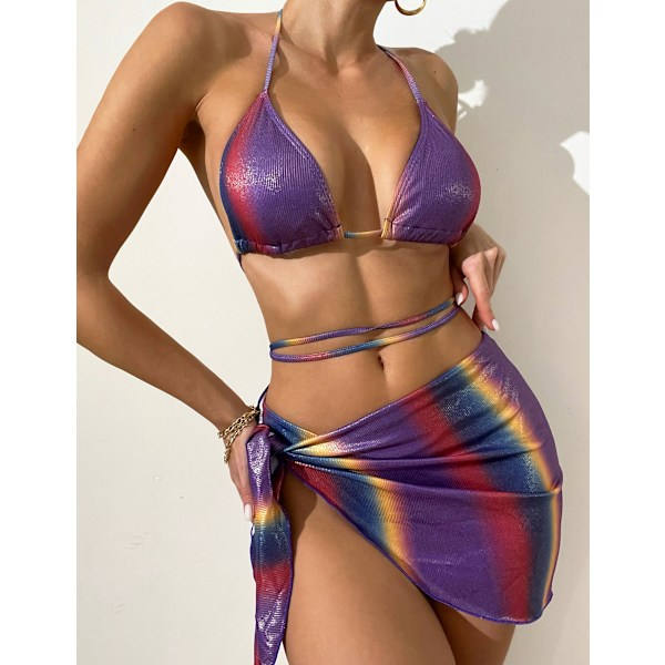 Seksikäs kolmiosainen bikinit, värigradientilla ja bandeau-mallilla Monivärinen L