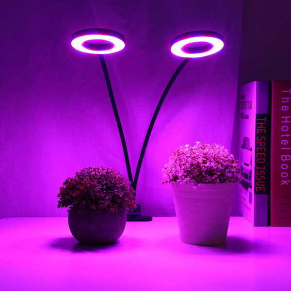 18w 2-hodet tidsstyrt USB LED-vekstlys med klipsbase for innendørs grønnsaker, blomster og planter