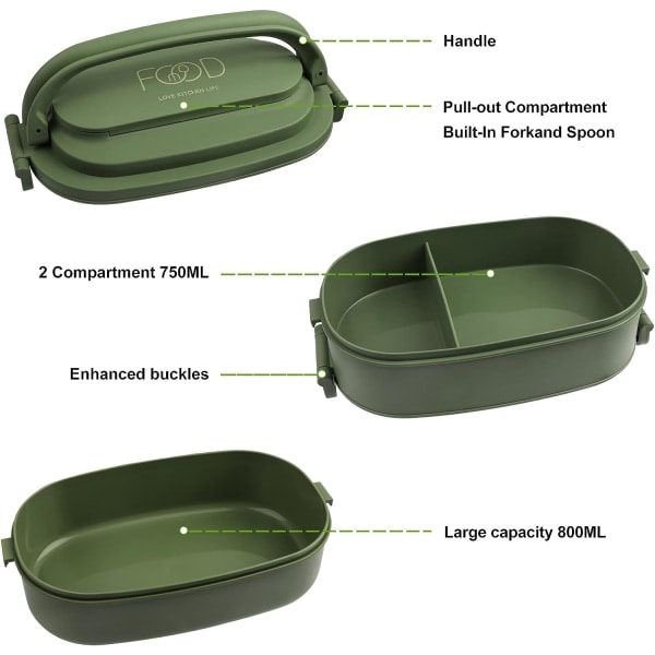 Lager Lunchbox 1550 ml Lunchbox med 3 fack och bestick - Plast BPA-fri Lunchbox