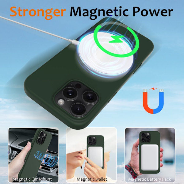 MagSafe Silikonikuori iPhone 16 Pro:n tummanvihreä