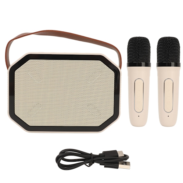 Mini Karaoke Maskin Set Bärbar Stabil Överföring Bluetooth Högtalare med Trådlösa Mikrofoner för Hemfest Vit Dubbel Mikrofon