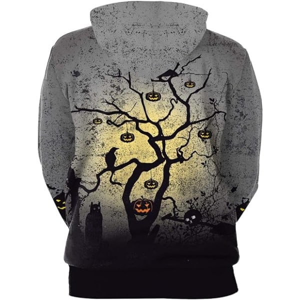 Huvtröja för män med lång ärm, rolig Halloween-tryck, rund hals, känguruficka, jul, flerfärgad 3D-tryck, tröja (Storlek: XXL)