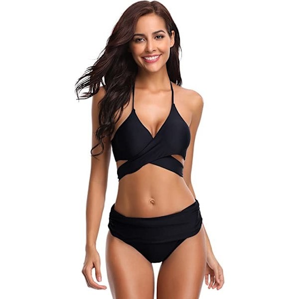 Push-up bikini sæt i mørk farve med halter hals sort L