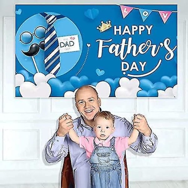 Happy Dad Banner Stor Blå Festdekoration Tilbehør