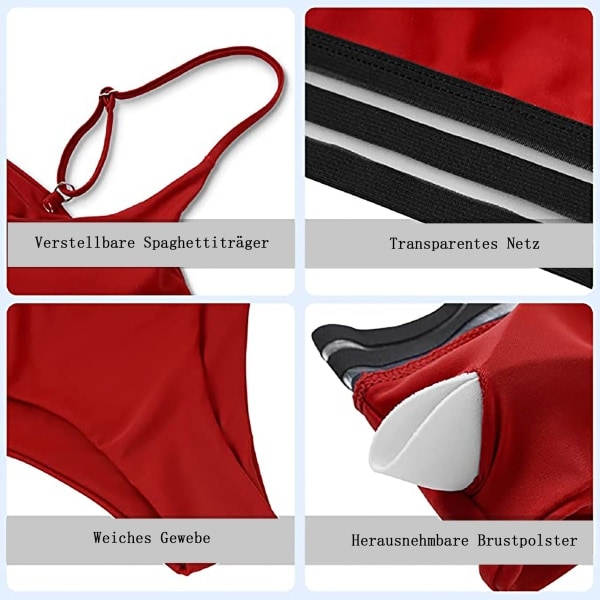 Push-up-bikinit mesh-lisäkkeellä & korkea vyötärö Punainen L