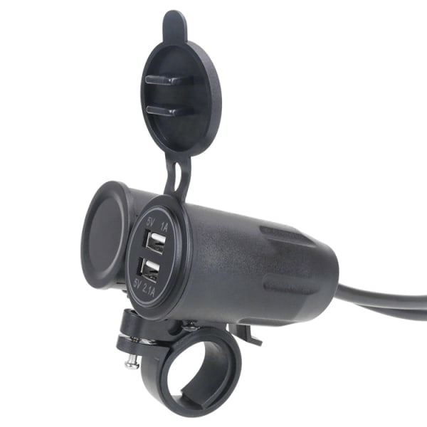 in 1 Motorcykel 3.1A Dobbelt USB Port Oplader Sokkel Beslag Voltmeter Temperatur Sort+Rød