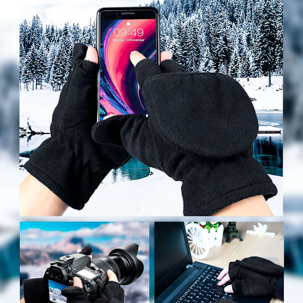 Fingerlösa polarfleecehandskar / vintervantar 2-i-1