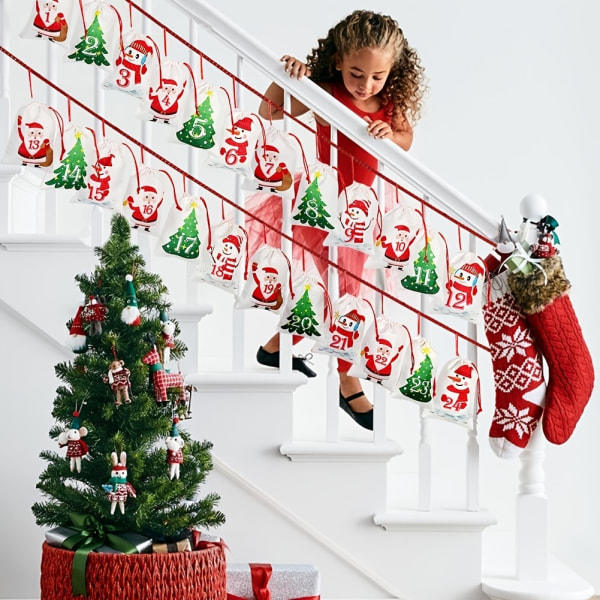 24 stk, 10.16*15.24cm Julekalender, DIY Kalenderpynt Juledekorasjoner til Hjem Nyttårsgaver, Gaveposer til Julefest 24stk/pakke