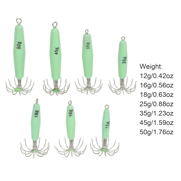 7 stk Lysende Blekksprut Jigg 12 Kroker Rustfritt Stål Enkelt å Rengjøre Glødende Blekksprut Jigg Agner Sett for Fiske
